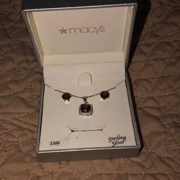 Macy's Jewelry - Garnet/Sterling Silver Necklace and Earring Set!